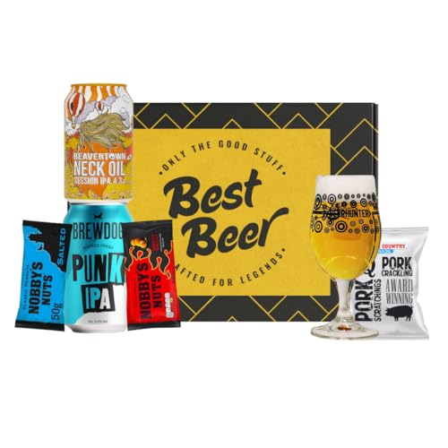 Craft Beer Gift Set with Beavertown & Brewdog - Premium Pub Snacks & Beer Glass – Gift for Men, Boyfriend or Dad – Ideal Birthday, Christmas or Father's Day Present
