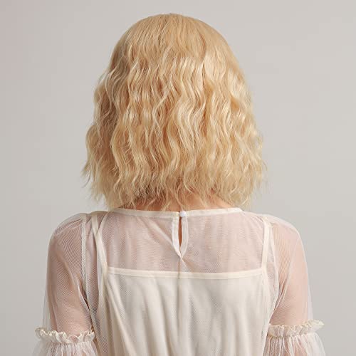 Bozony 38 cm peruca de cabelo curto sexy peruca de cabelo loiro ondulado com franja resistente ao ca