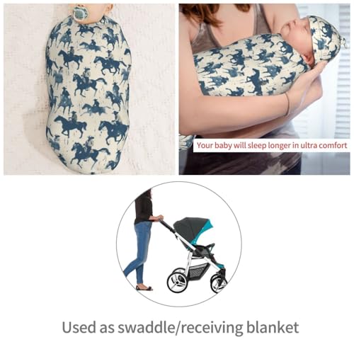 Image of Watercolor Cowboys Cool Newborn Swaddle Blankets Hat Sets Soft Baby Receiving Blanket Swaddle Sack for Baby Shower Infant Boy Girl Gift