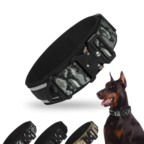 FEimaX Collare Tattico per Cani 5 cm spessore Riflettente con Fibbia in Metallo per Cani di Media Grande Taglia, Collare Cane Resistente Regolabile con Anello a V Perfetto per Addestramento