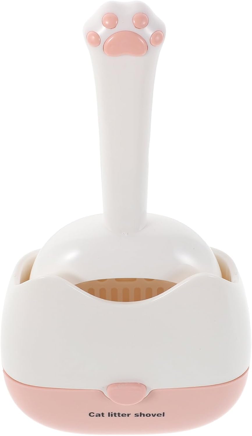 Wall-Mounted Cat Litter Scoop with Holder, Pink Hollow Sifter Shovel Dual-Size Slots for Quick Pet Waste Removal, Plastic Kitten Poop Scooper for Cat Litter Box Cleaning