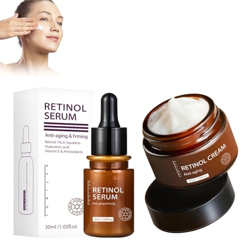Grgowe Crema De Retinol + Esencia De Retinol,Retinol Crema Facial Antienvejecimiento y Esencia,Sérum&Crema De Retinol, Esencia Facial Hidratante Antiarrugas,Minimizar Las Líneas Finas De La Cara