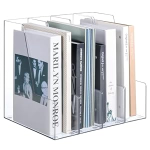 Vertical Magazine File Holder, Clear File Organizer Desk Organizer and Storage Bins Holding for Magazines, Binders, Notebooks, Envelopes, Plastic Office Organization and Storage for Desk, 4 pack