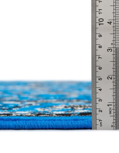 Image of Unique Loom Sialk Hill Collection Area Rug - Washington (2' 2 inch x 8' 2 inch Runner, Dark Blue / Black)