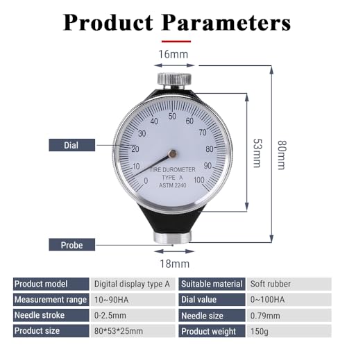 Uadme Shore Härte Messgerät, 0-100 HA Shore A Durometer, Härteprüfgerät für Allgemeine Gummi Kunststoff Hartgummi Härte Messung