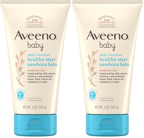 Aveeno Baby Healthy Start Nourishing Newborn Balm,Hypoallergenic Baby Skin Balm with Prebiotic Oat Leaves a Nourishing Layer to Care for Newborn Skin,Fragrance-Free,5 oz,(Pack of 2)