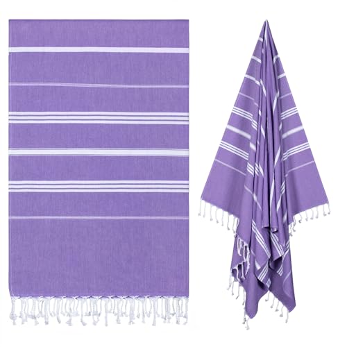 cabanana Turkish Beach Towel Oversized - 40x70 Quick Dry Sand Free Thin Pool Towel for Adults Extra Large Cotton Lightweight Travel Towel (Purple)