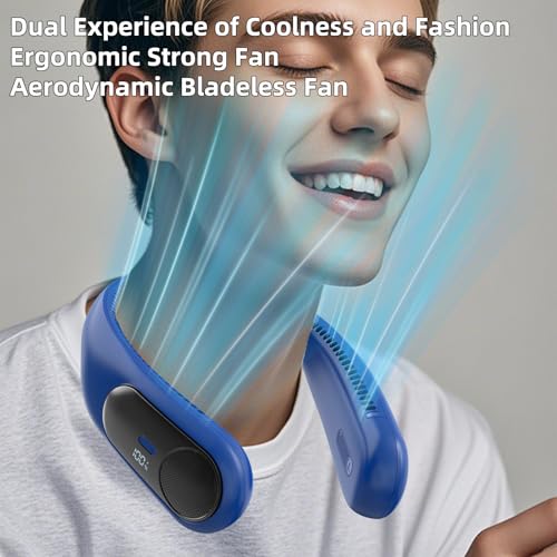 Image of Portable Neck Fan, Personal Wearable Bladeless Fan for Outdoor Indoor, LED Display, 360 Cooling, 4-Speeds, 6000mAh USB Rechargeable, Birthday Gifts for Men Women Dad Mom (Navy)