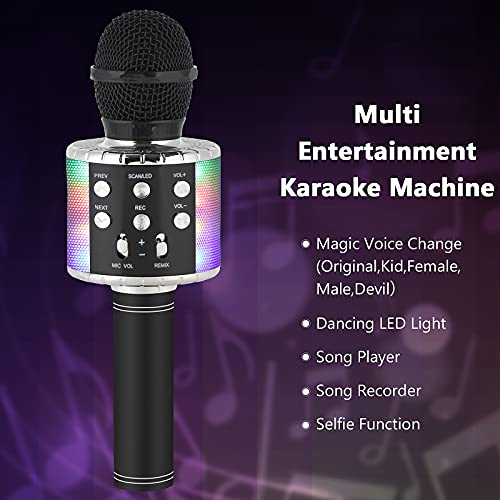 Milerong Karaoke Microphone for Kids Singing,5 in 1 Wireless Bluetooth Microphone with Led Lights Karaoke Machine Portable Mic Speaker Player Recorder for Home Party Birthday Black (Image - 6)