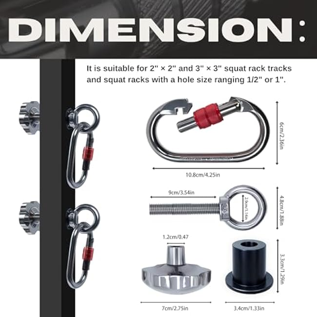 Squat Rack Attachments for Strength Training Equipment | Attachments for Power Cages & Squat Racks | Fits 2x2 & 3x3 Frames (1/2 & 1 Holes) | Ideal for Resistance Bands & TRX Training