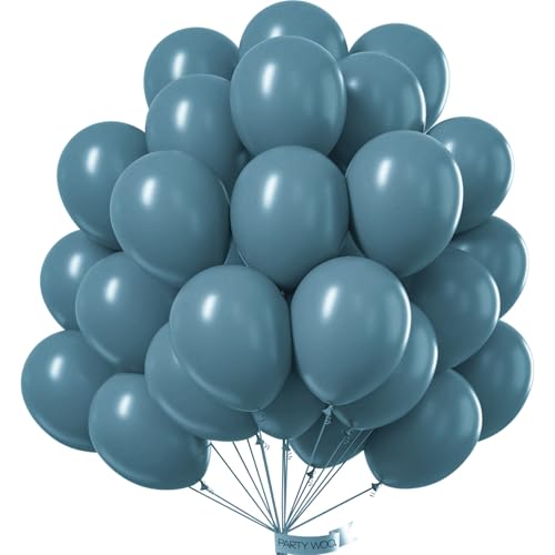 Image of PartyWoo Slate Blue Balloons 50pcs Navy Dusty Blue Boho Neutral Color | 12 Inch Balloons for Wedding Anniversary Gender Reveal Graduation Jungle Ocean Birthday Party Decorations Blue-F36