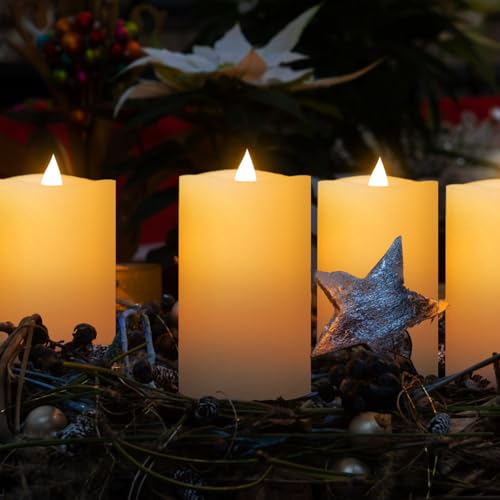 Image of 3 inch x 5 inch Flameless Candles Set of 2, 2AA Battery Life 600 Hours Battery Candles Flickering with Timer, 5 inch Flameless Candles with Remote for Indoor /Outdoor, White