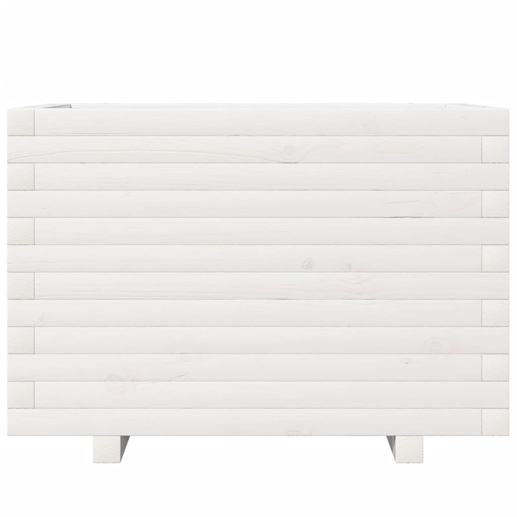 Bancal de pino 70 x 40 x 49,5 cm, color blanco, maceta de madera, jardinera elevada para balcón, verduras, hierbas, flores, ahorra espacio