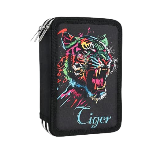 PONGH Trousse carrée à 3 compartiments - Motif léopard coloré - Grande capacité - 57 poches - Pour l'école, les adolescents, les enfants, les garçons et les filles