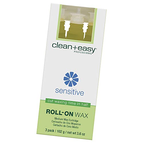Clean + Easy Sensitive Roll On Wax Refill – Medium Wax Cartridge Refill for Face & Body Hair Removal, Soft Wax for Sensitive Skin, Hygienic Waxing, 3-Pack