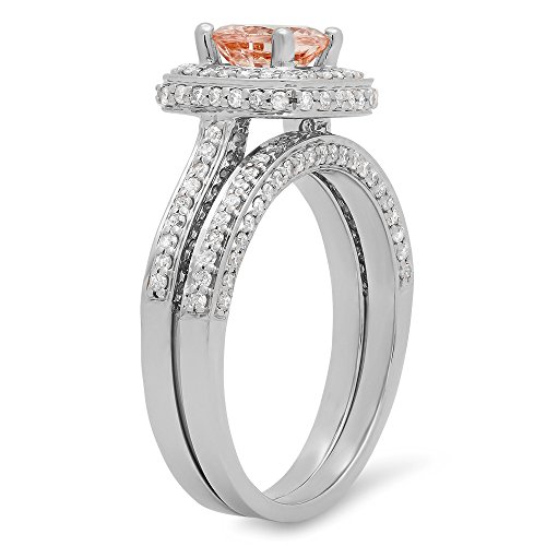 Dazzlingrock Collection 6.2mm Round Morganite & White Diamond Split Shank Halo Engagement Ring Set for Women in 14K Solid Gold2