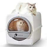 Peterest Semi Auto Large Self Cleaning Cat Litter Box,for Micro Crystal cat Litter,No Smell,Pull and Scoop,Easy to Clean,High-Capacity Self Cleaning White Litter Box, Semi Auto with Lid