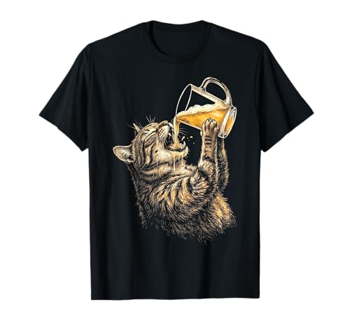 Savage Beer Cat Chugging Drink Intense Funny Cat Meme Beer T-Shirt