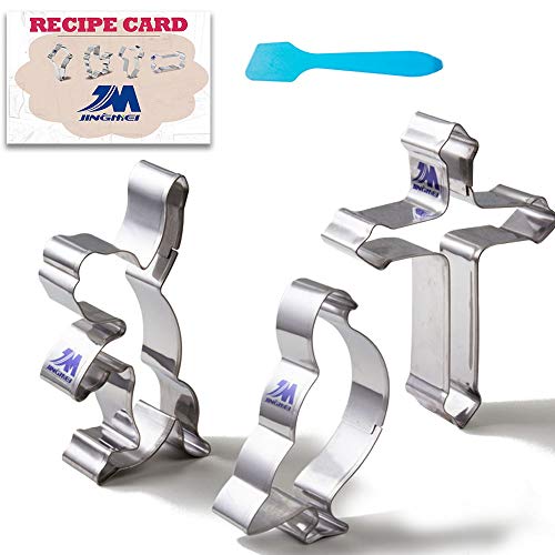 M JINGMEI Cross-Ausstecher Religiöses Weihnachts-Ausstecher-Set mit Rezept - 3-teilig - Engel, Kreuz und Taube  Edelstahl
