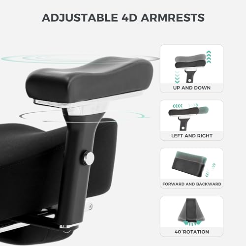 Image of Big and Tall Office Chair 700lbs with Ergonomic W Wide Thick Seat Cushion, Oversized Mesh Desk Chair with Adjustable Lumbar for Heavy People, Computer Chair with 4D Armrest Headrest Footrest