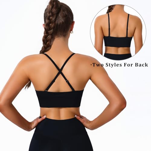 Image of BLUELILY Adjustable Deep V Neck Bras 3 /5 Pack Sports Bras for Women Padded Seamless Spaghetti Strap Criss Cross Yoga Bras