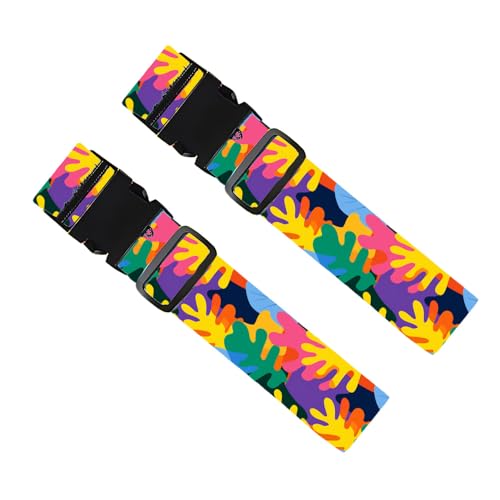 Image of 2 Pack Luggage Straps for Suitcases, Adjustable Travel Belt with Buckle, 2 inch Wide Heavy Duty Suitcase Straps for Summer Vacations, Artistic Tropical Leaf Pattern, Travel Essentials, Multi