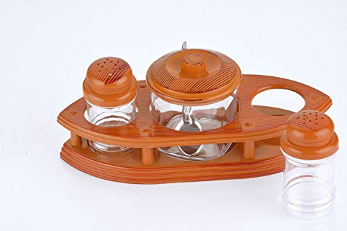 Image of Nabhya Complete Dining Table Set of Pickle Jars, Salt and Pepper Dispenser, Toothpick Holder and Spoon Holder(Wooden Look Design, Plastic) (FINE and Dine)
