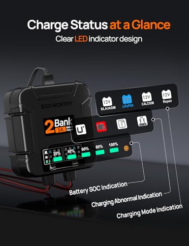 image for ECO-Worthy 2 Bank Marine Battery Charger 10A (5A/Bank), IP68 Waterproo