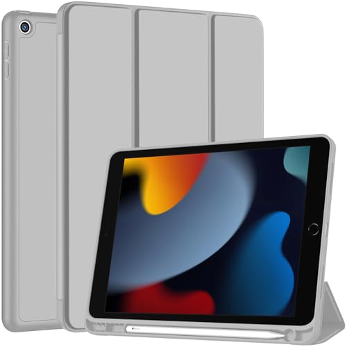 Robustrion Cover for iPad 9th Generation Cover Case with Pencil Holder for Apple iPad 10.2 inch/iPad 9th 7th 8th Generation Smart [Soft and Flexible] Flip Stand Case [Auto Sleep/Wake Support] - Grey