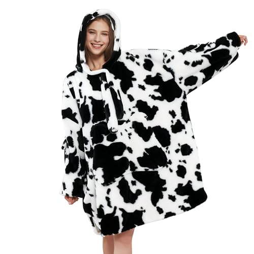 Viviland Blanket Hoodie Wearable Blanket Oversized Super Soft Warm Gifts for Women Men Teen gifts Cow Print
