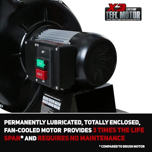 Image of BUCKTOOL 1-1 /2HP Dust Collector, 1100 CFM Woodworking Dust Collection System with Internal Dust Baffle, 98% 2-Micron Filtration, Dual 4-Inch Ports, Mobile Base & 6-Inch Main Inlet