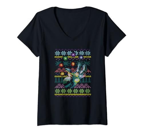 T-shirt Col V Infinity Gauntlet Marvel de Noël : style ugly sweater geek