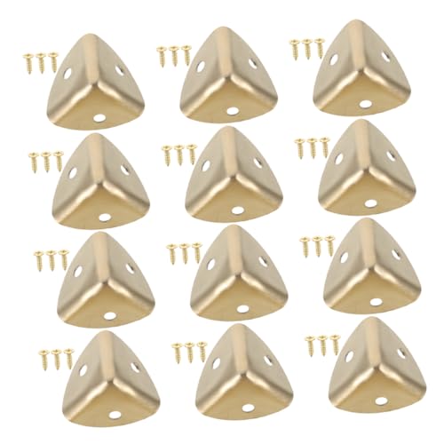 Operitacx 12 Piezas Protectores de Esquinas Metálicos para Cajas Cantoneras Triangulares Inoxidable para Refuerzo y Protección de de Muebles y Cajas de Madera Incluye Tornillos Color Dorado