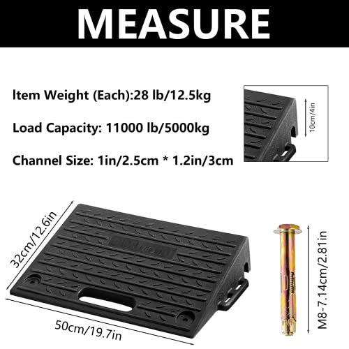 Fmhotu Rubber Threshold Ramp For Driveways, 2 Pack 4'' Rise Non Slip Curb Ramp Rated 11000 Lbs Load Capacity, Wheelchair Ramp With 1 Channel Cord Cover, Rubber Ramp For Car, Scooter #TOP1