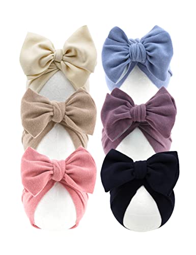 Image of ZURLEFY 6 PCS Stretchy Baby Turban Hats, Baby Hat with Bows for Girls, Baby Boys Caps, Toddler, Newborn, Infant Hat Unisex