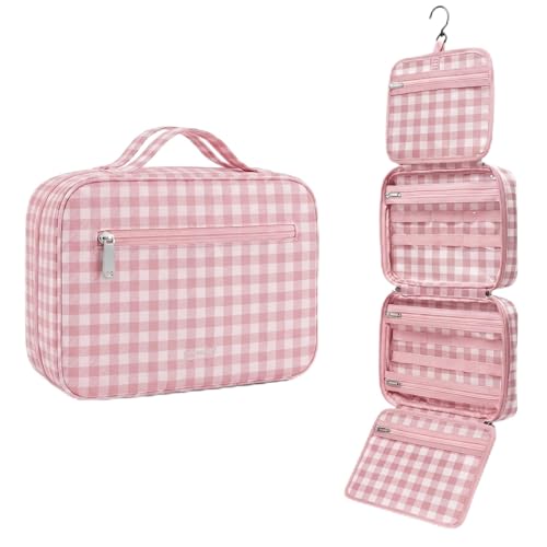 Image of Hanging Toiletry Bag for Women,Gingham,Pink