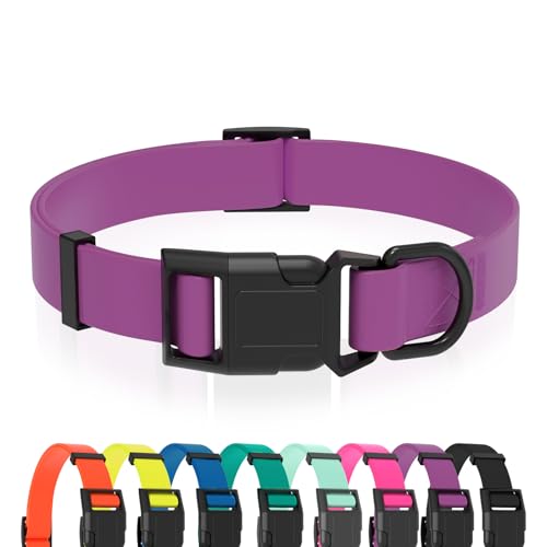 Image of Waterproof Dog Collar, Easy to Clean Rubber Dog Collars with Quick Release Buckle Fits Small Medium or Large Dogs (Purple, L < 15.4-24.8 inch)