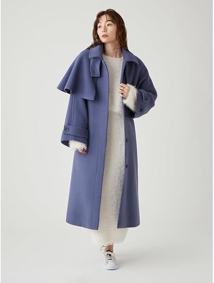 Amazon | [エミ] atelier ecoウールケープ付きロングコート 