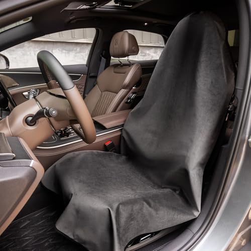 Image of Leader Accessories Velvet Waterproof Car Seat Cover Anti-Slip for Gym Workout, Running, Swimming, Beach and Hiking, Universal Bucket Seat Protector for Cars, SUVs and Trucks Dark Grey