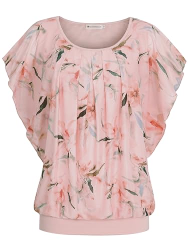Womens flutter short sleeve pleated mesh blouse