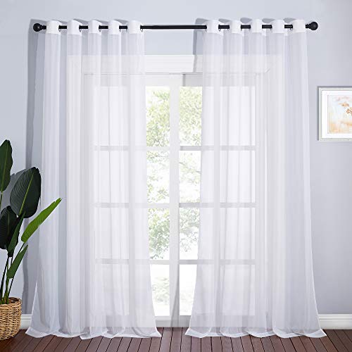 Image of NICETOWN Sheer Curtains Extra Long and Wide W70 x L108 for Living Room Windows, Grommet Voile Sheer Textured Window Drapes for Sliding Glass Door /Villa, White, Set of 2