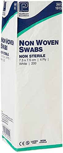 Premier 1915 Non-Sterile Non-Woven Swabs 4 Ply 7.5 cm x 7.5 cm White Paper Packs (Pack of 200)