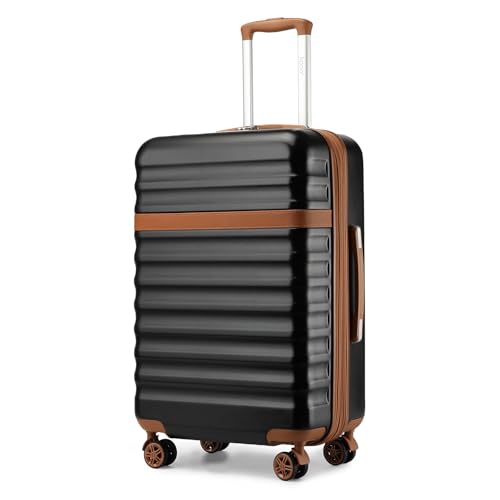 Kono Valise Soute Extensible Léger et Rigide ABS+PC Durable Valise Moyenne avec 4 Roues Silencieuses à 360° et Serrures TSA (Noir/Marron,L)