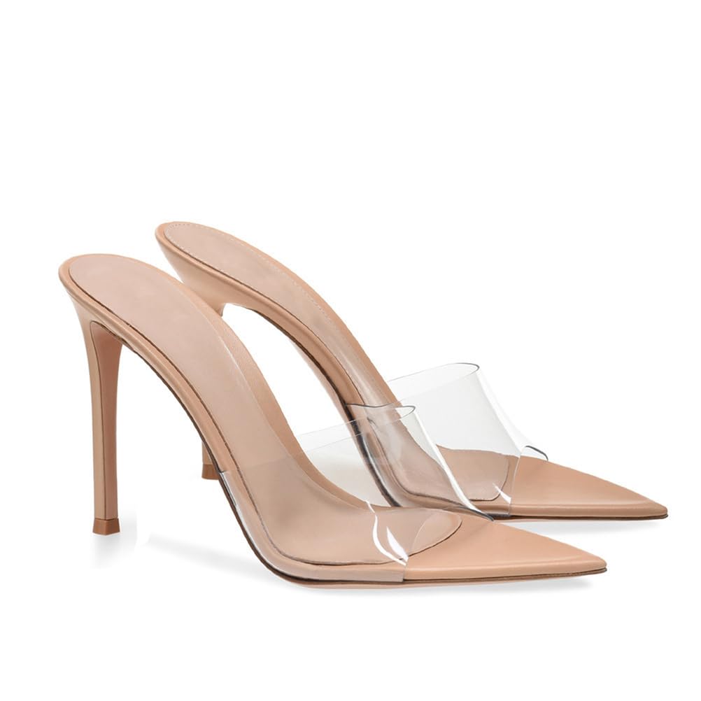Sandali con Tacco Stiletto da Donna 12CM, Punta Appuntita Trasparente, Cinturino Trasparente, Alti, Facili da Indossare.