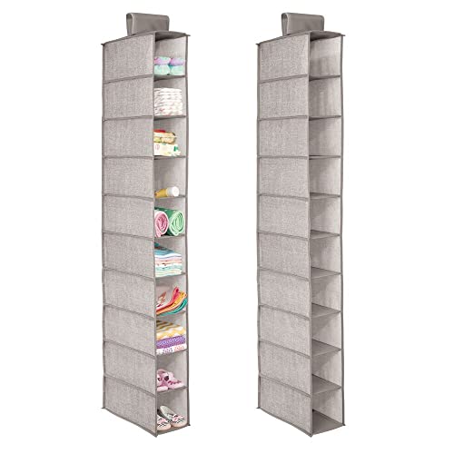 mDesign Set of 2 Hanging Shoe Rack - Ideal Wardrobe Storage Solutions - Hanging Shoe Storage with 10 Compartments - Linen