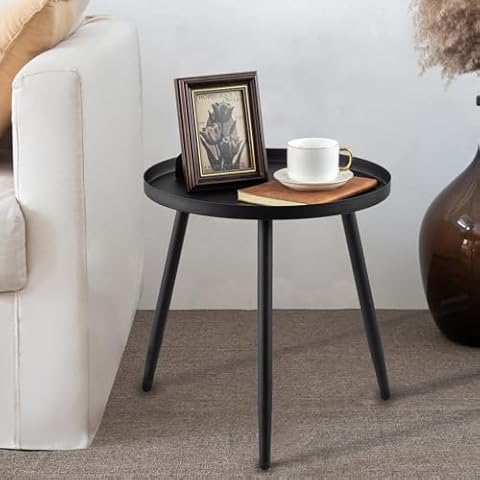 AOJEZOR End Table,Accent Table Ideal for Any Room-Side Table Living Room,Side Tables Bedroom,Side Table Waterproof Metal Structure Great for Indoor & Outdoor,Matte Black Cover