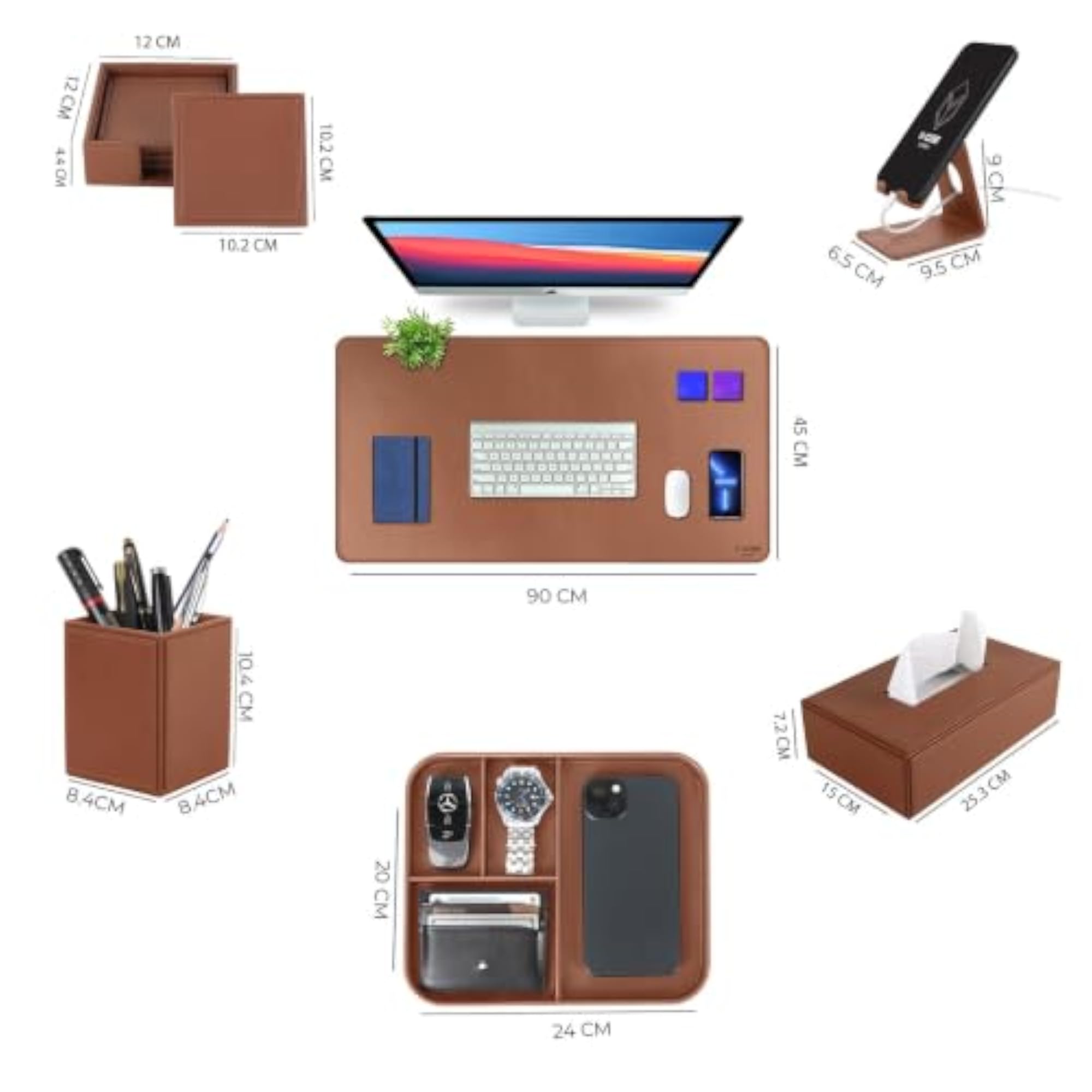 Vegan Leather Executive Set of 6 Multipurpose Personal Desk Organizer