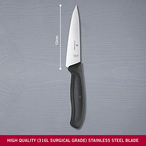 Image of Victorinox Swiss Made Stainless Steel Swiss Classic Carving Knife, Kitchen Tool for Meat and Vegetable Cutting, 12 cm, Black, Straight Blade, Professional & Household Use | 6.8003.12B