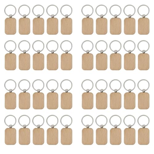 Porte-clés en bois vierges durables à graver et peindre pour DIY et étiquettes