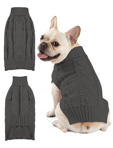 Image of Dog Sweaters for Small Medium Large Dogs Cats, Soft Warm Turtleneck Pullover Solid Cable Knit Fleece Stretch Pet Clothes,Classic Fuzzy Coat for Puppy Girl Boys for Fall Winter(Christmas Red, X-Small)